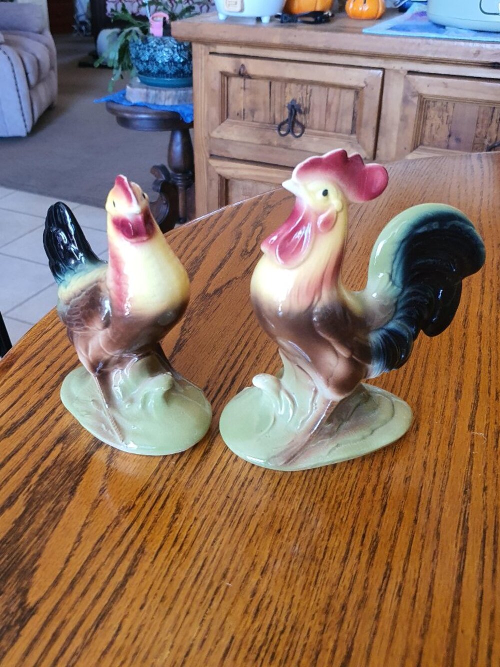 Vintage Royal Copley Hen And Rooster Figurine Pair Mid Century Farmhouse Kitchen